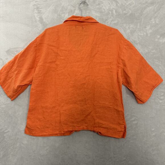 Boxy Linen Popover Shirt Collared Orange Fall Artsy USA Vtg Women’s Medium - Picture 6 of 11